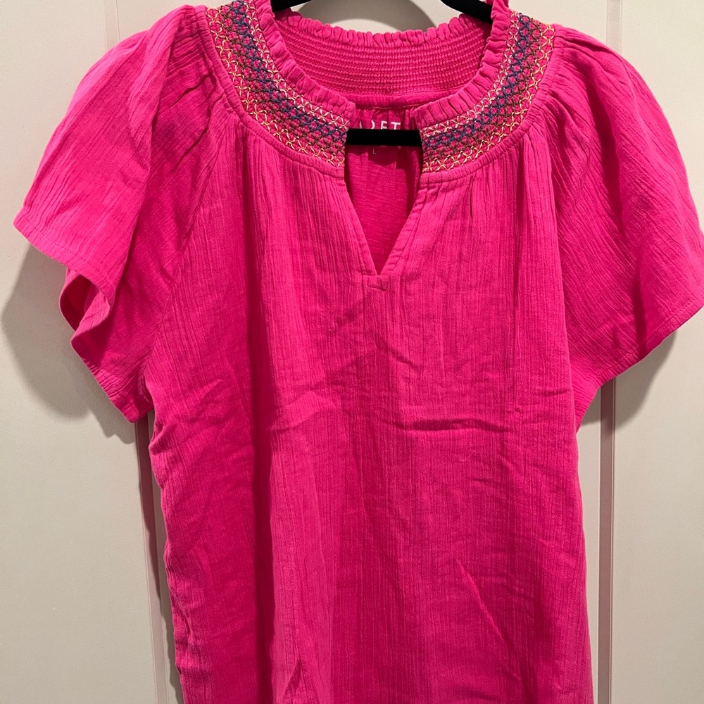 LOFT Pink Smocked Flutter Sleeve Blouse